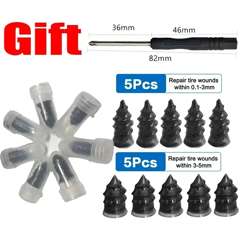 Kit de clous en caoutchouc pour réparer les pneus, avec poignée et plusieurs tailles pour colmater les crevaisons.