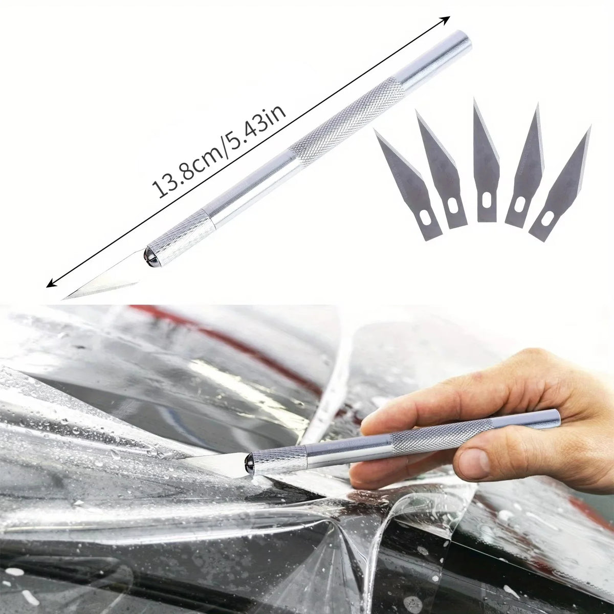 A hand is using a professional window tint installation tool to apply a film to a car window.
