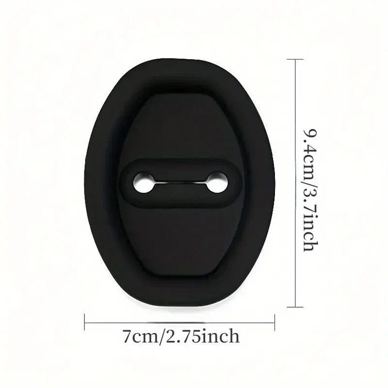 Cache de serrure de porte de voiture noir avec loquet visible et dimensions.