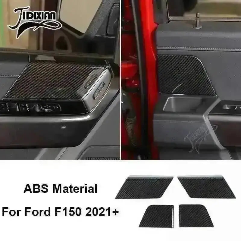 Carbon fiber grain interior trim kit for Ford F150 2021-2024 featuring ABS material replacement parts.