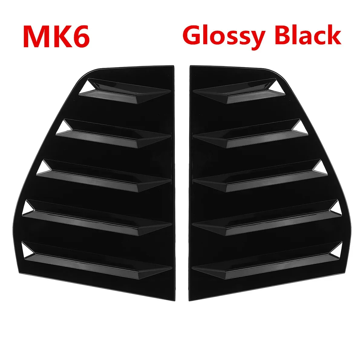 Glossy black car rear window louver shutter trim for VW Golf featuring multiple horizontal slats