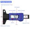 A blue digital metal measurement probe with an LCD display and buttons used for measuring depth.