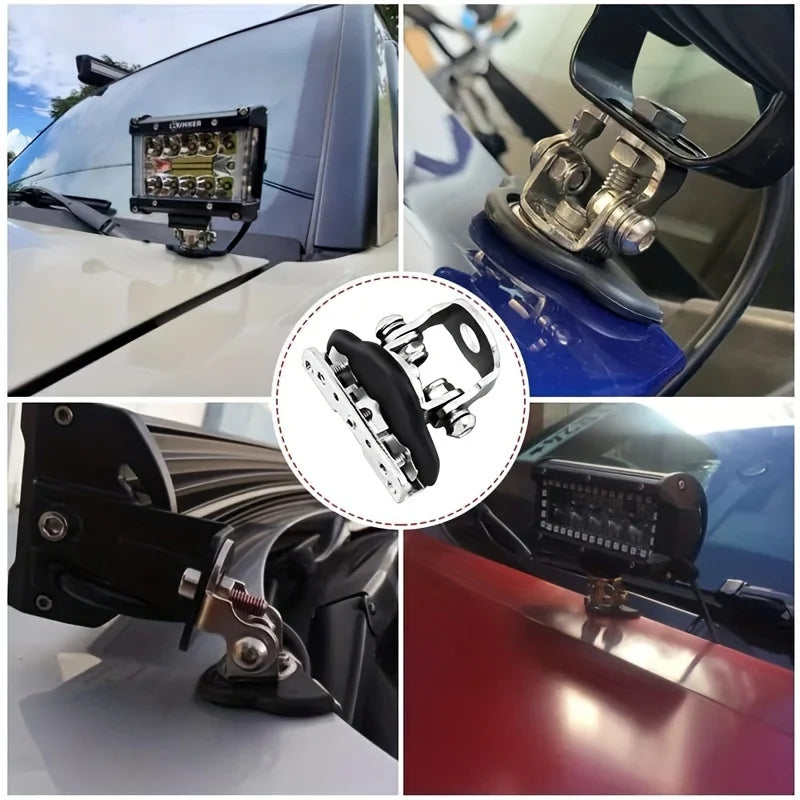 Clips de acero inoxidable para montar luces LED en capó y parabrisas de coche.