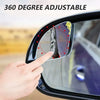 A hand adjusts a 360 degree adjustable blind spot mirror on a car door.