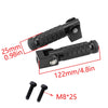 Black foldable aluminum alloy foot pegs with M8x25 bolts shown in various sizes.