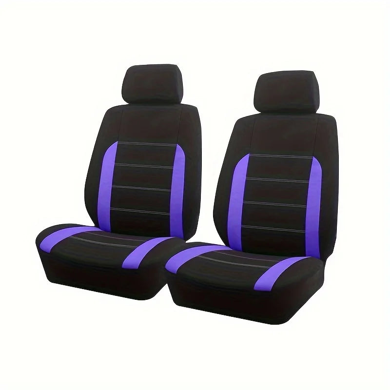 Ein Set schwarze Autositzbezüge mit lila Akzenten für einen universellen Autositz.