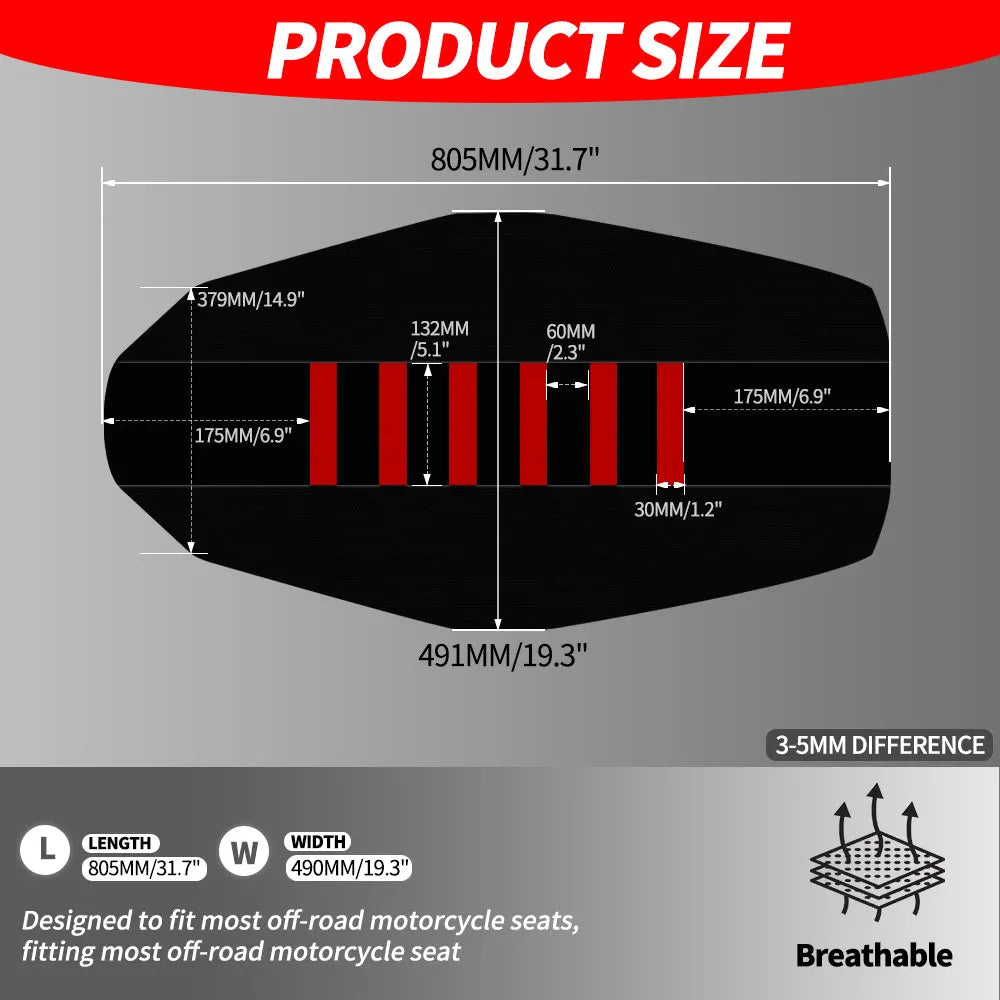 Diagram showing the size and dimensions of a product, with measurements in millimeters and inches.