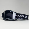 Black off-road racing goggles with a black adjustable strap featuring the brand name NAFEIB