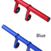 Rote und blaue verstellbare Fahrradlenker-Erweiterungshalterungen separat dargestellt.