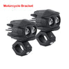 Support de moto noir conçu pour monter des phares antibrouillard LED auxiliaires.
