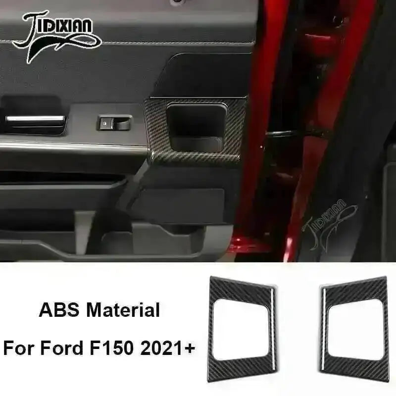 Carbon fiber grain interior trim kit for Ford F150 2021-2024 showing a black trim piece.