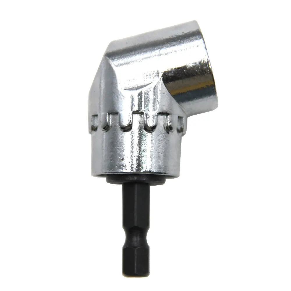 Silver angle drill attachment with magnetic bit holder and black shaft