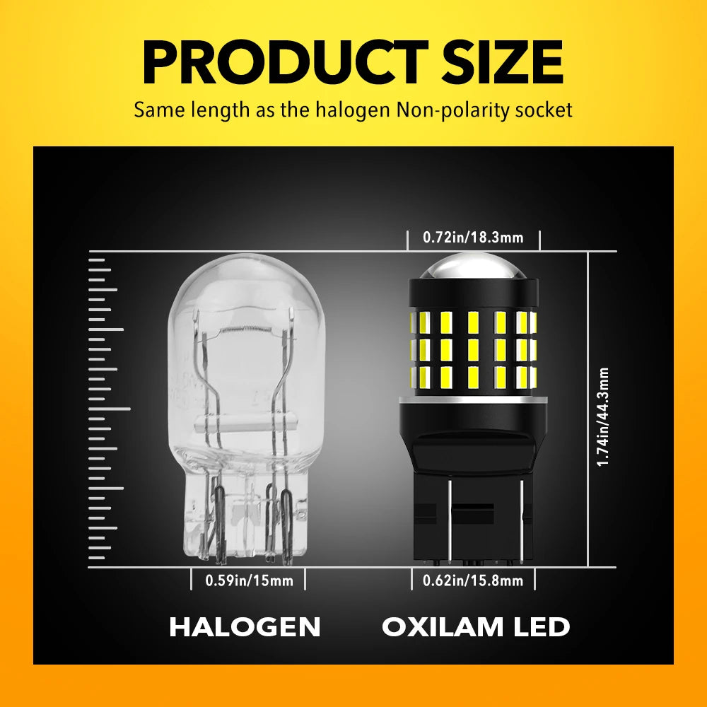 Vergleich einer Halogen- und Oxilam-LED-Glühbirne mit ähnlicher Länge.