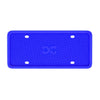 A rectangular blue silicone license plate frame cover with four mounting holes.