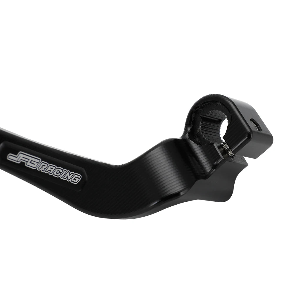 Black CNC foldable aluminum gear shift lever for Honda CRF110F and Yamaha TTR110E motorcycles.