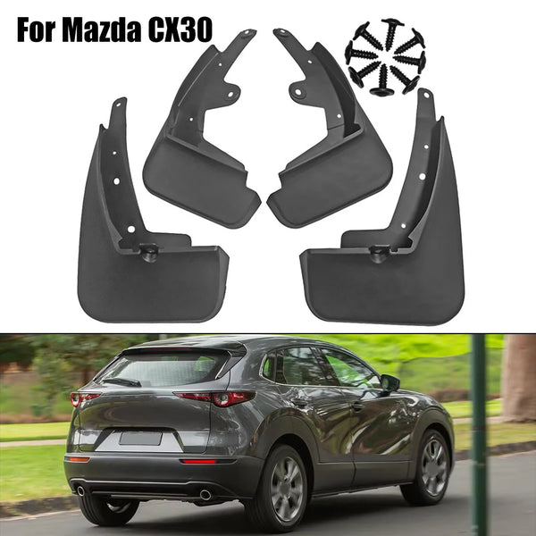 Faldones de barro negros para un vehículo Mazda CX-30.