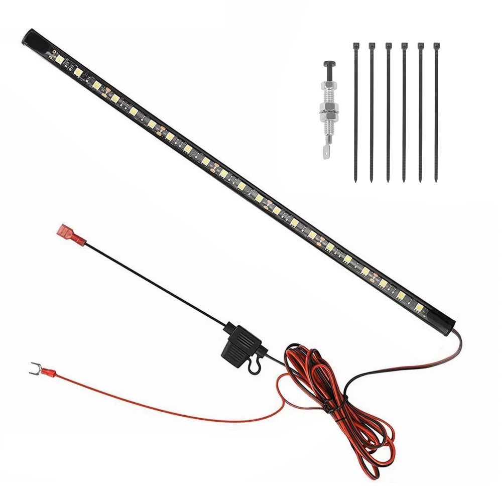 Under hood LED work light with automatic on/off switch shown with individual light bars and wiring.