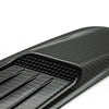 Close-up view of a black carbon fiber retrofit false air outlet hood for a Ford Mustang