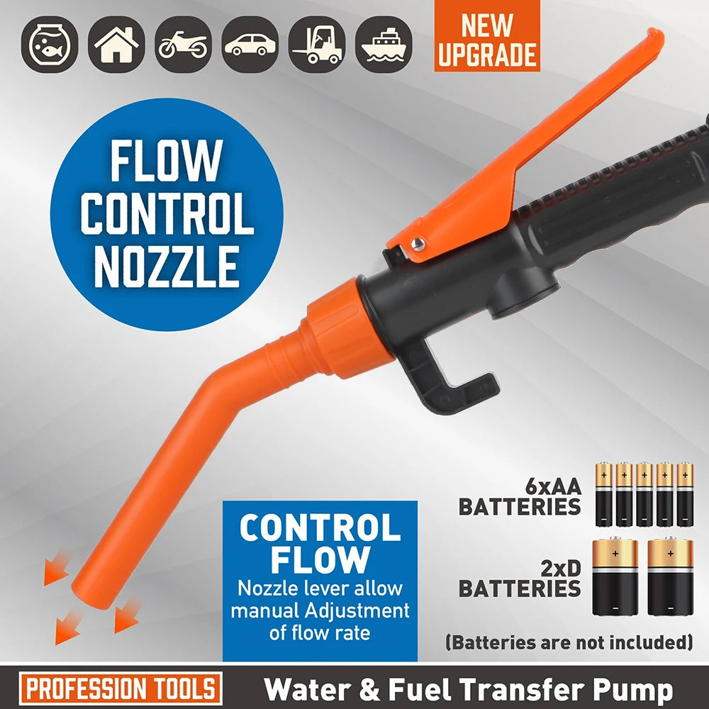 Orange flow control nozzle and lever for a portable electric fuel transfer pump