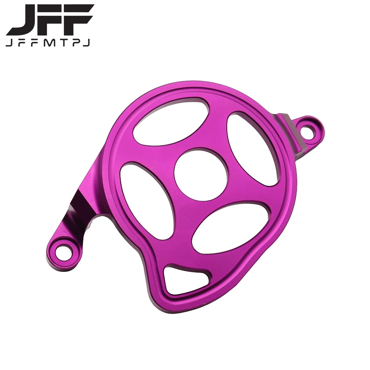A magenta motorcycle engine case protector cover with multiple circular openings.
