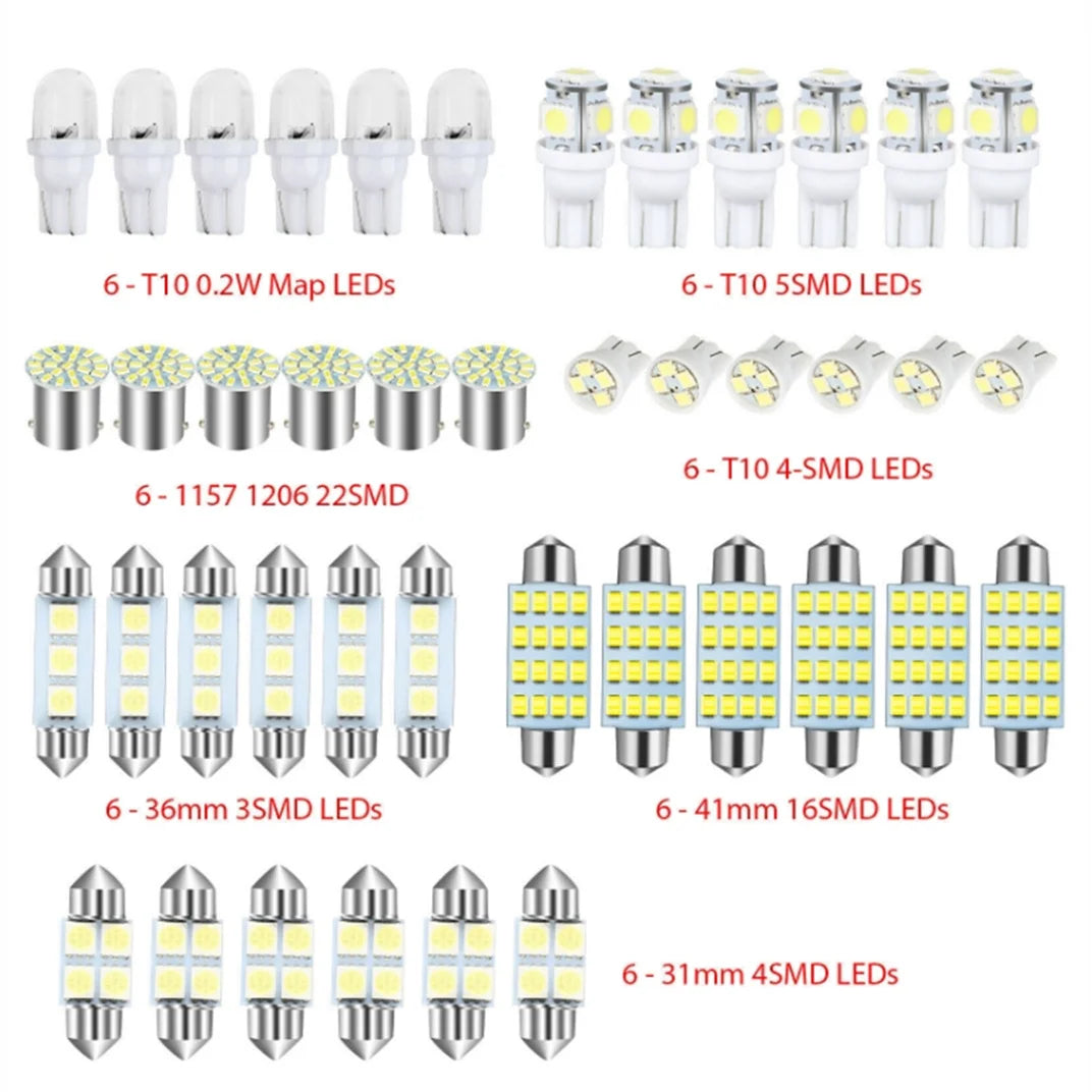 A collection of various high-intensity SMD LED replacement bulbs in different sizes and configurations.