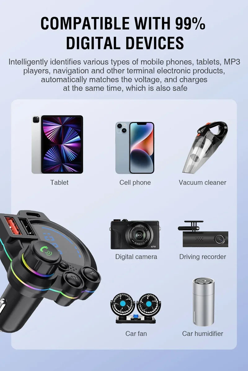 Multi-Function Car Charger with Bluetooth and Fast Charging