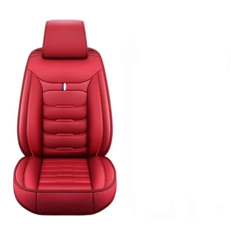 A red PU leather car seat cover for an SUV or car interior, shown from the back.