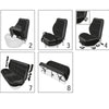 Diagram showing the assembly steps for a universal fabric car seat covers set, including folding and fitting instructions.