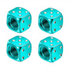 A set of four bright turquoise hex aluminum alloy tire valve caps shown from various angles.