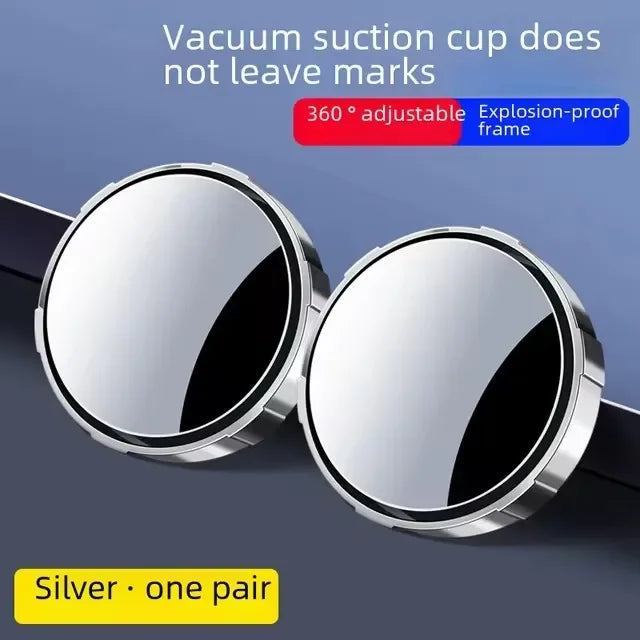 Silver suction cup blind spot mirror frame with a 360 degree adjustable explosion-proof design
