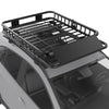 A heavy-duty universal roof cargo basket installed on a vehicle, featuring a black metal rack.