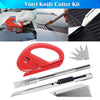 A red vinyl knife cutter kit showing various tools including a cutter, blade, and scraping tools for window tinting.