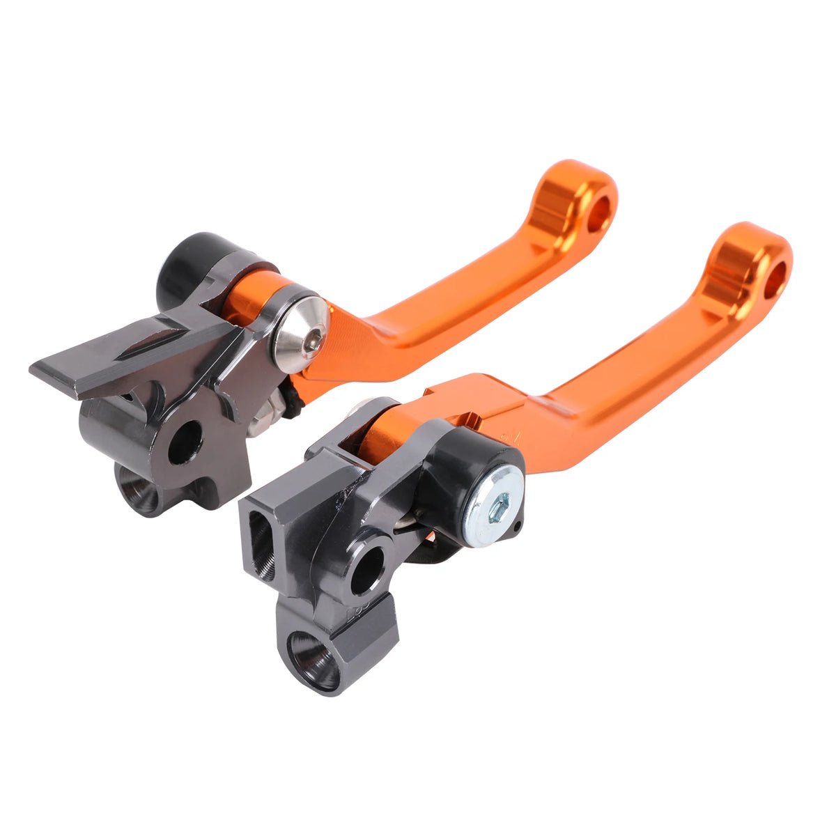 Embrague y manetas de freno CNC para motocicletas KTM en negro y naranja.