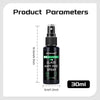 A dark glass bottle of GLASS ANTI FOG SPRAY with a black cap and a white label is shown against a white background.