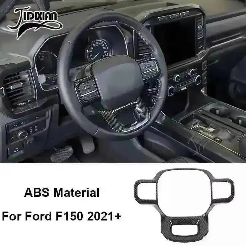 Carbon fiber grain interior trim kit for Ford F150 2021-2024 featuring an ABS material component.