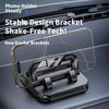 A clear phone holder bracket is shown mounted on a dark car interior surface.