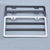 A set of three stainless steel car license plate frames in black and silver finishes.