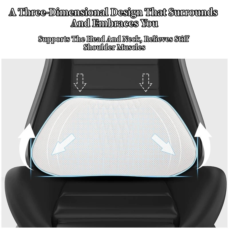 A three-dimensional design pillow that supports the head and neck and relieves stiff shoulder muscles for car seat comfort