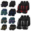 Various black seat and cushion covers in different styles and colors shown in a grid.