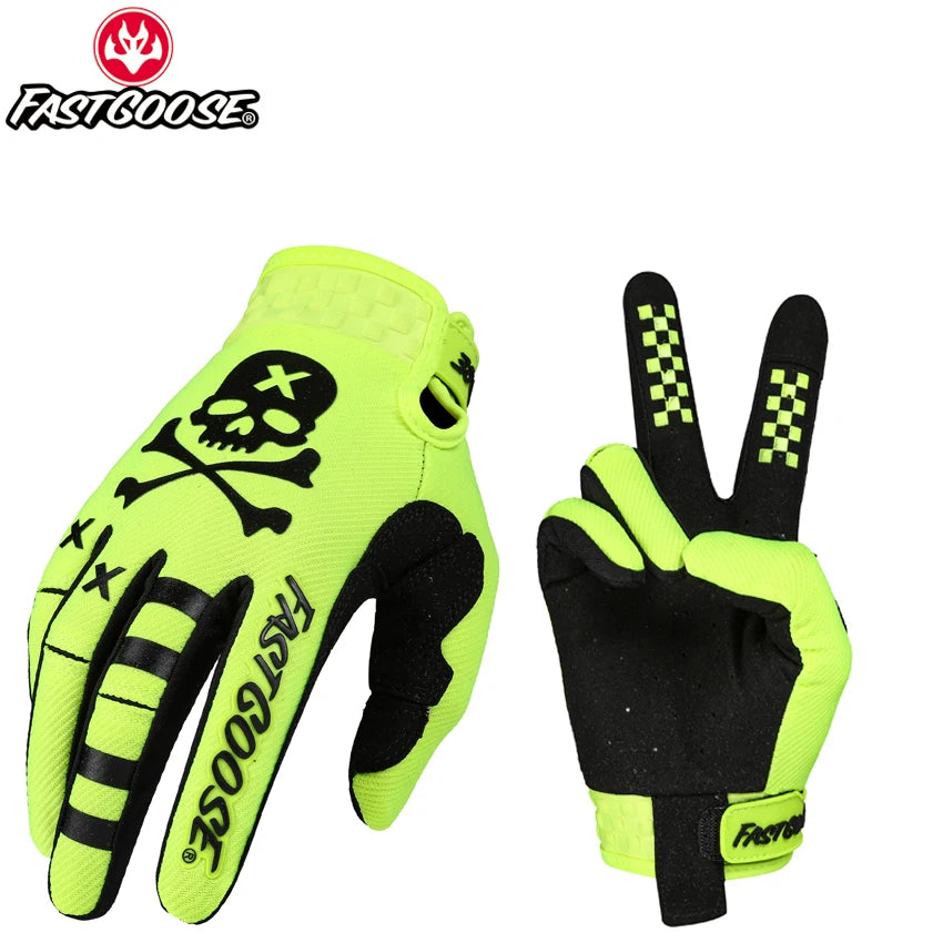 Gants de moto jaune néon et noir pour le cyclisme et le VTT.