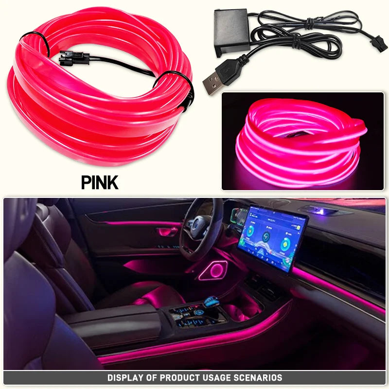 Pink flexible LED wiring strip used for car interior ambient lighting display