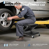 A mechanic works under a car using a 2-in-1 folding seat for automotive repair.