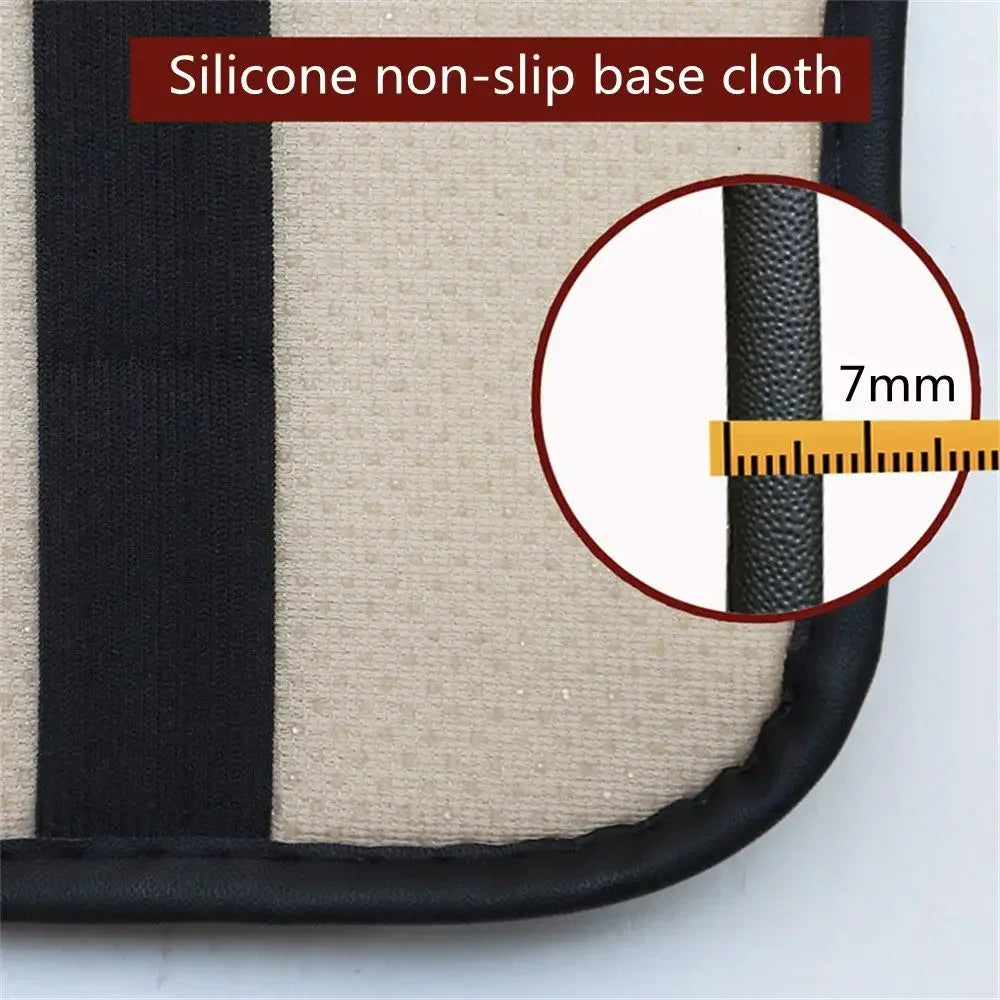 A black and beige silicone non-slip base cloth pad for a universal car armrest protector.