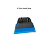 A short handle blue squeegee with a black cleaning blade and blue base.