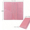 A pink leather document holder with a clear plastic sleeve and a fold-over design.