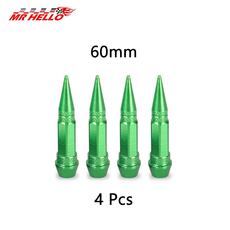 Quatre bouchons de tige de valve en aluminium vert de 60 mm pour pneus