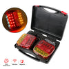 A magnetic wireless LED tail light assembly shown in an open case with a close-up of the illuminated light.