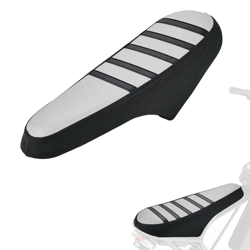 Black and white striped motorcycle seat cover for e-bikes and scooters