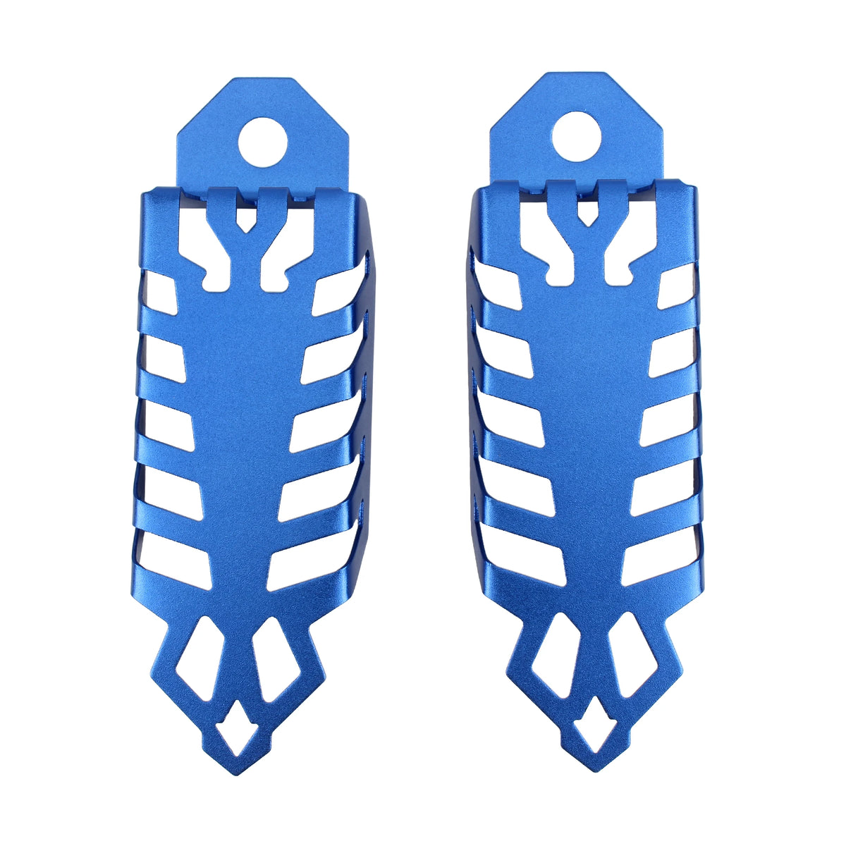 A pair of blue universal motorcycle shock absorber front and rear fork covers.