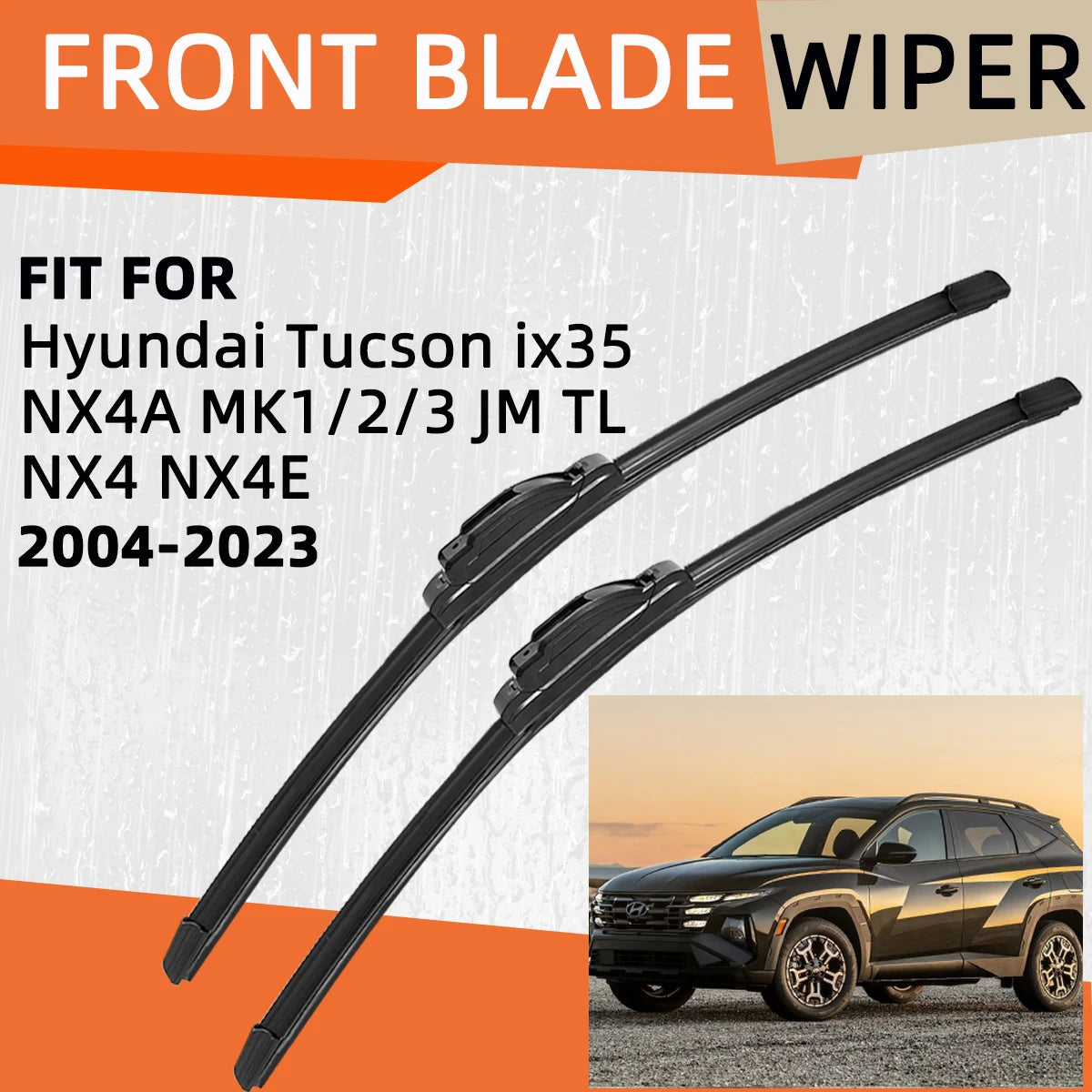 Un par de escobillas limpiaparabrisas de hoja pesada para Hyundai Tucson ix35 y NX4.